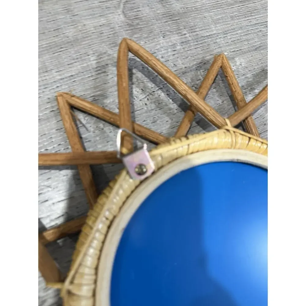 Vintage Crescent Moon Mirror Rattan 17”long Boho & 12” Sun